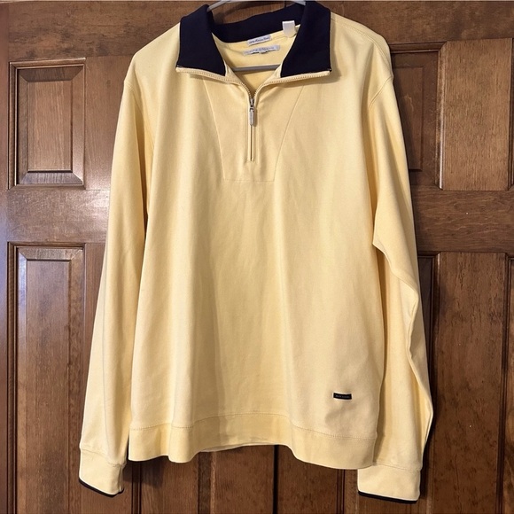 Alex Cannon Men's Yellow LS Polo Zip up with Black Collar and pockets - Picture 1 of 6